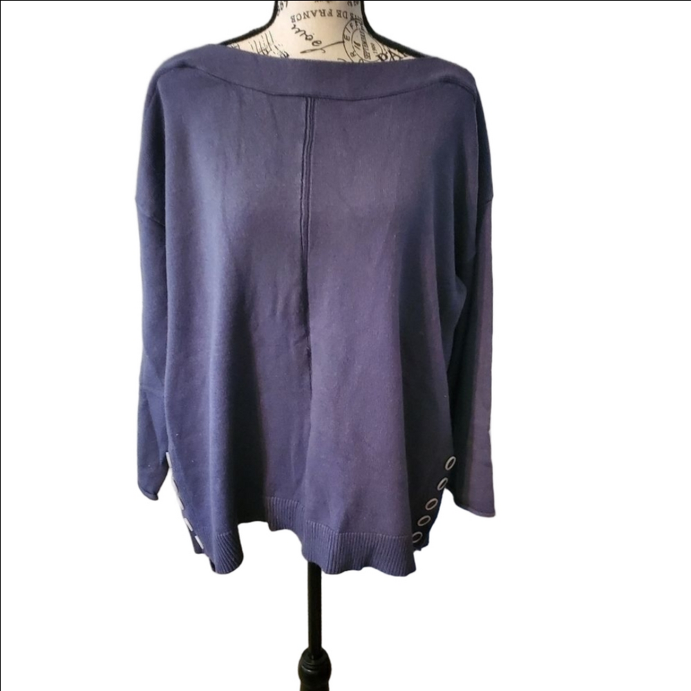 Terra Sky Dark Blue 3/4 Sleeve Wide High Neck Sweater Size XL 16-18